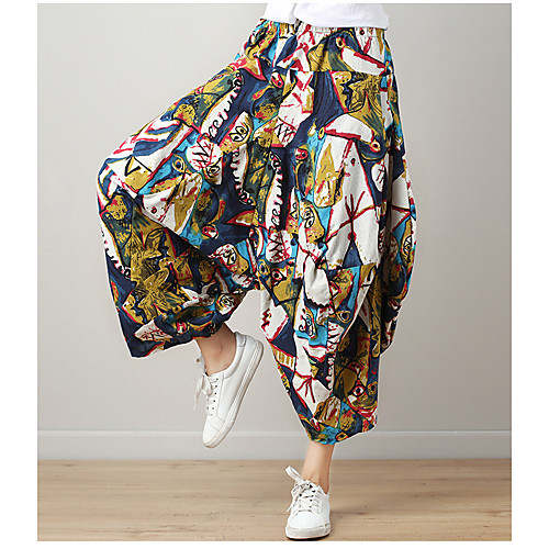 

Women's Active Plus Size Cotton Daily Harem Pants Solid Colored Tassel Fringe Yellow Green