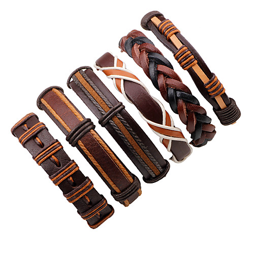

Men's Leather Bracelet Rope Twisted woven Fashion Leather Bracelet Jewelry Black / Brown / Brown 2 For Street Stage