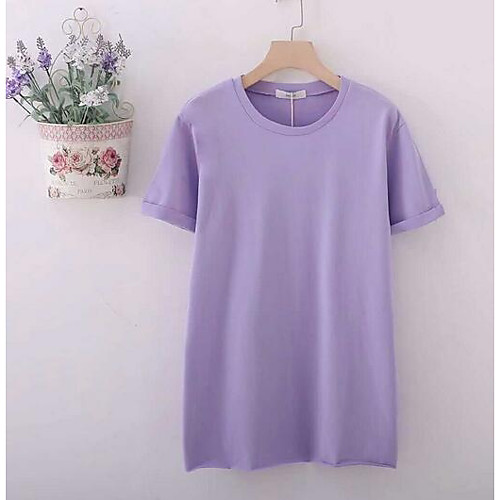 

Women's T shirt Solid Colored Short Sleeve Daily Tops Cotton White Purple Blushing Pink