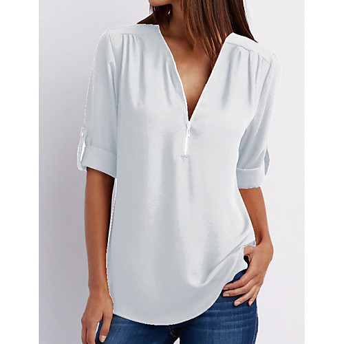 

Women's Solid Colored T-shirt - Cotton Daily V Neck Bronze / Wine / Peacock Blue / White / Black / Purple / Red / Blushing Pink