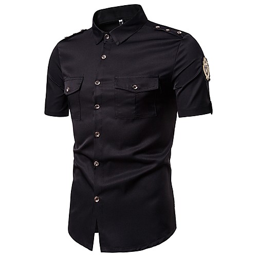 

Men's Shirt Solid Colored Short Sleeve Holiday Tops Basic Streetwear Standing Collar White Black Red / Club