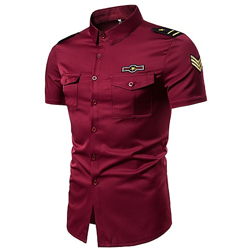 

Men's Shirt Solid Colored Embroidered Short Sleeve Holiday Tops Streetwear Military Wine White Black