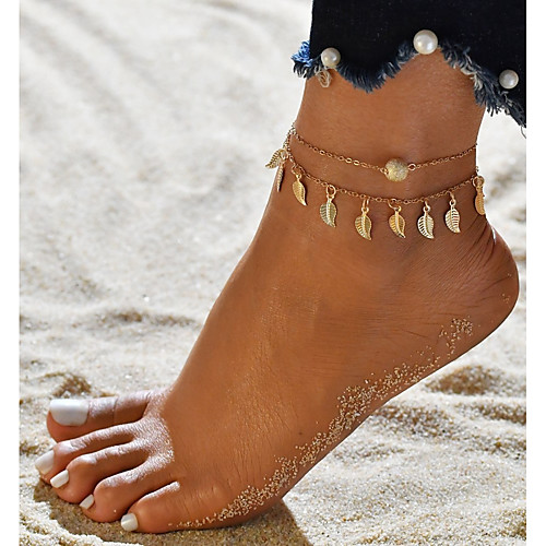 

Ankle Bracelet Ladies Trendy Romantic Women's Body Jewelry For Gift Going out Single Strand Alloy Leaf Gold
