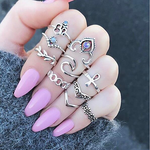 

Band Ring Vintage Style Silver Alloy Flower Ladies Bohemian Vintage 10pcs 7 / Women's / Ring Set