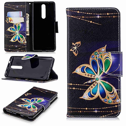 

Case For Nokia Nokia 8 / Nokia 6 2018 / Nokia 2.1 Wallet / Card Holder / with Stand Full Body Cases Butterfly Hard PU Leather