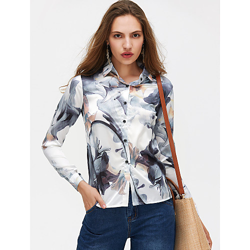 

Women's Shirt Geometric Long Sleeve Holiday Tops Basic Dark Gray