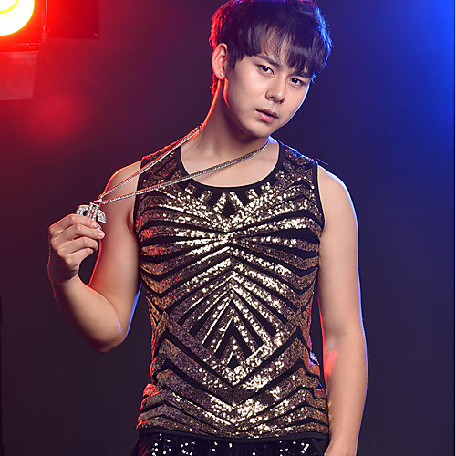 

Hip Hop Vest Paillette Men's Performance Sleeveless Spandex