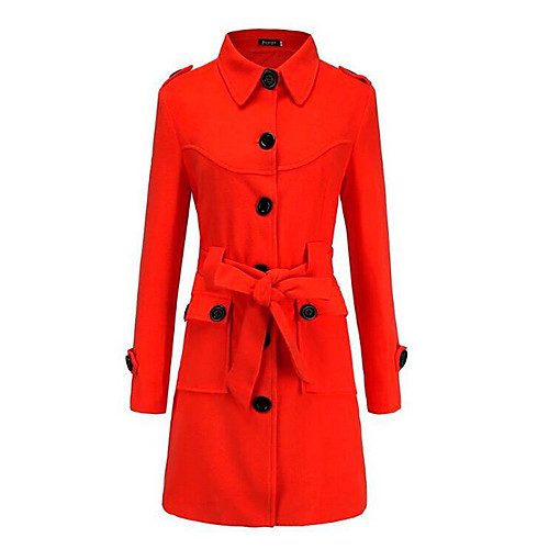 

Women's Trench Coat Going out Fall & Winter Long Coat Shirt Collar Regular Fit Jacket Long Sleeve Solid Colored Yellow White