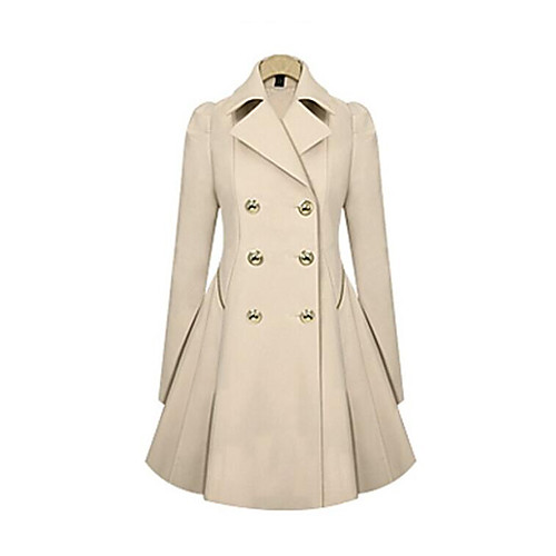 

Women's Trench Coat Daily Basic Vintage Long Solid Colored Cotton Black / Navy Blue / Beige S / M / L