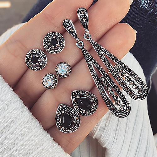 

Women's Cubic Zirconia Stud Earrings Drop Earrings Dangle Earrings Hollow Long Drop Ladies Elegant Bohemian Fashion Vintage Resin Earrings Jewelry Silver For Party / Evening Gift Daily 4 Pairs
