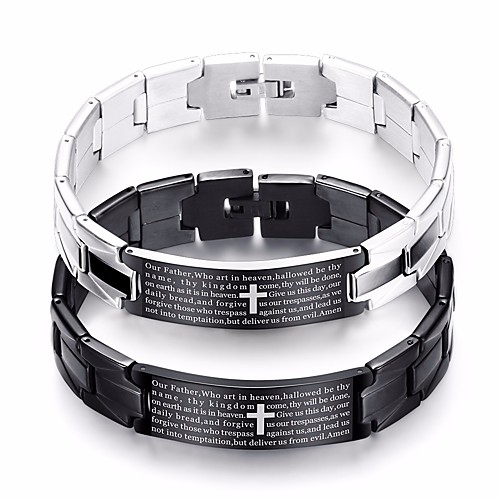 

Men's Vintage Bracelet Bracelet Vintage Style Link / Chain Cross Letter Vintage Classic European Steel Stainless Bracelet Jewelry Silver / Black For Street Festival