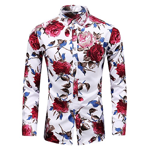 

Men's Shirt Floral Plus Size Print Long Sleeve Daily Slim Tops Basic Vintage Blue Black Red