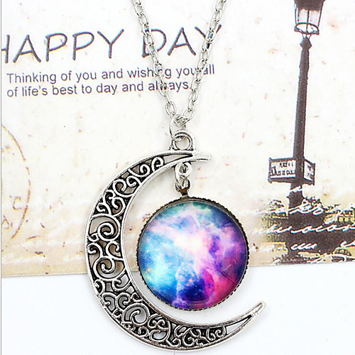 

Women's Pendant Necklace Engraved Moon Galaxy Crescent Moon i love you to the moon and back Magic Ladies Unique Design Fashion European Synthetic Gemstones Glass Alloy Dark Blue / Fuchsia Black / Sky