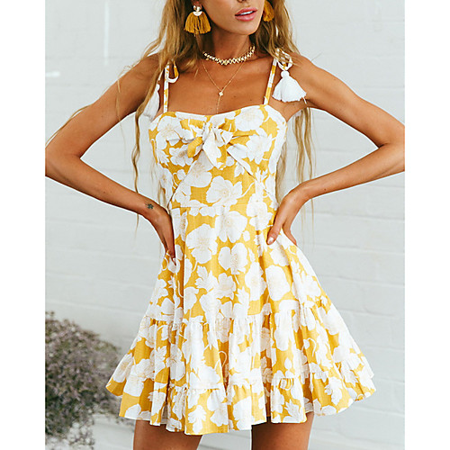 

Women's Strap Dress Short Mini Dress Yellow Red Sleeveless Going out Slim S M L XL