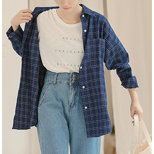 

Women's Shirt Geometric Long Sleeve Work Tops Blushing Pink Navy Blue