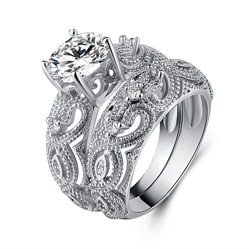 

Band Ring Cubic Zirconia Double Twine Silver Titanium Steel S925 Sterling Silver Flower Elegant Vintage 2pcs 6 7 8 / Women's / Wedding / Engagement