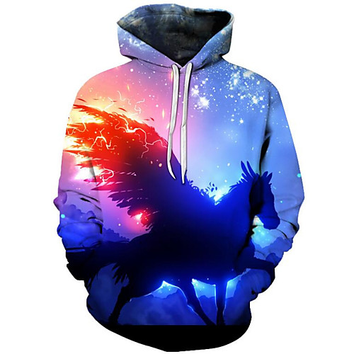 

Men's Plus Size Hoodie Cartoon 3D Print Hooded Daily Going out Active Exaggerated Hoodies Sweatshirts Long Sleeve Loose Blue / Fall / Winter