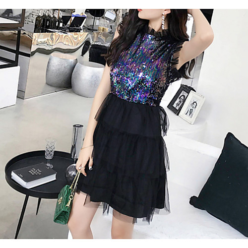 

Women's Sheath Dress Short Mini Dress Navy Blue Sleeveless Crew Neck Slim S M L / High Waist / Sexy