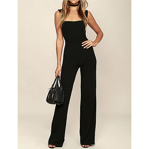 

Women's Daily Going out Strap Black Jumpsuit Solid Colored / Wide Leg