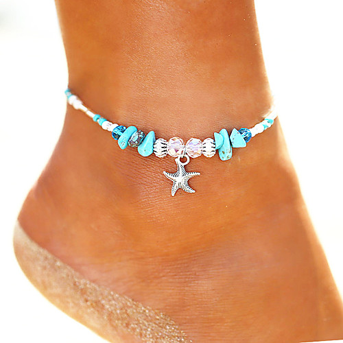 

Anklet Ankle Bracelet Ladies Bohemian Vintage Women's Body Jewelry For Holiday Bikini Beads Yoga Turquoise Alloy Starfish Silver 1pc