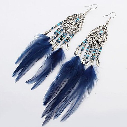 

Women's Drop Earrings Tassel Long Feather Ladies Stylish Classic African Feather Earrings Jewelry Brown / Green / Royal Blue For Daily 1 Pair