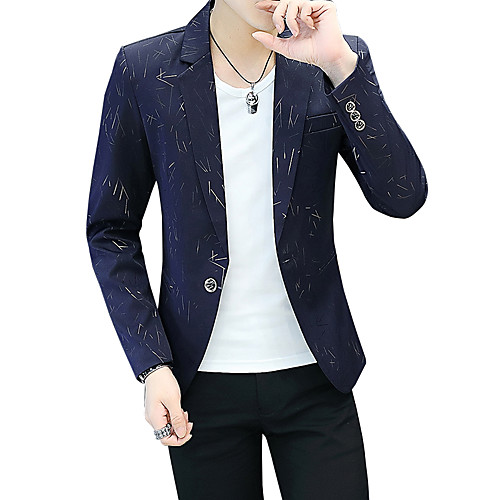 

Men's Blazer Party Daily Striped Cotton / Polyester Men's Suit Purple / White / Black - Peaked Lapel / Long Sleeve