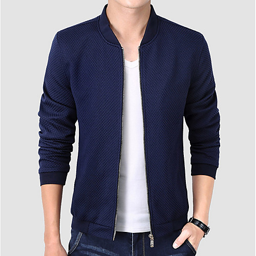 

Men's Jacket Practice Regular Coat Stand Collar Jacket Long Sleeve Solid Colored Wine Black