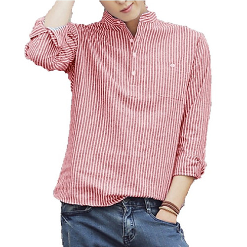 

Men's Shirt Striped Long Sleeve Daily Tops Blushing Pink Light Blue