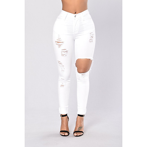 

Women's Active Plus Size Slim Daily Slim Pants Solid Colored Tassel Fringe White