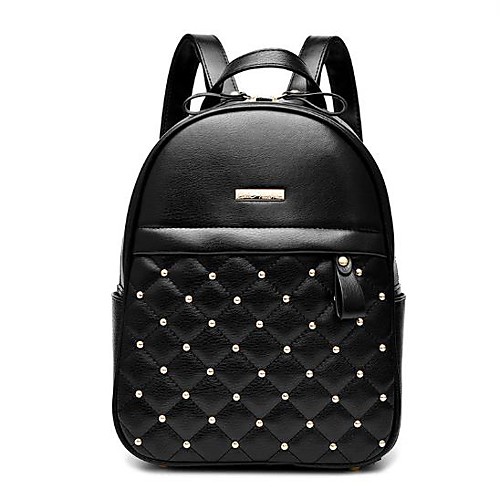 

Women's PU Commuter Backpack Beading Zipper Daily Outdoor Backpack Sillver Gray Wine White Black Royal Blue