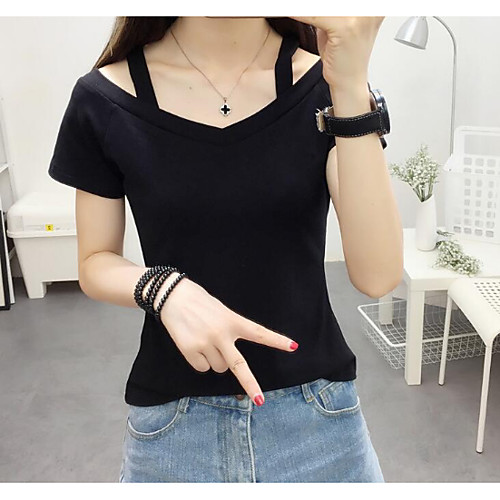 

Women's T shirt Solid Colored Short Sleeve Daily Tops White Black
