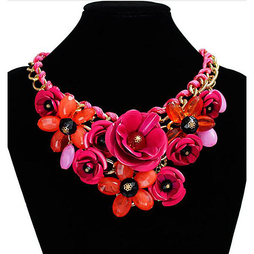 

Women's Crystal Statement Necklace Plaited Wrap Roses Flower Statement Ladies European Festival / Holiday Synthetic Gemstones Resin Plastic Purple Red Blue Pink Green Necklace Jewelry For Party