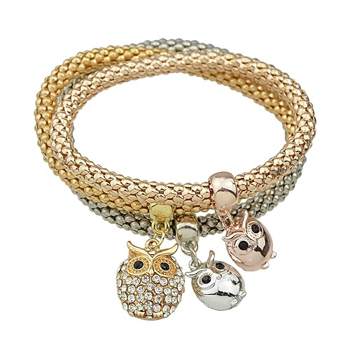 

3pcs Women's Pendant Bracelet Thick Chain Owl Lucky Ladies Basic Fashion Alloy Bracelet Jewelry Gold For Daily School