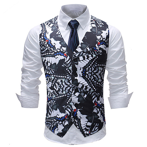 

Men's Vest Floral / Geometric / Animal Regular Fit Acrylic / Cotton / Polyester Men's Suit Black - V Neck / Plus Size