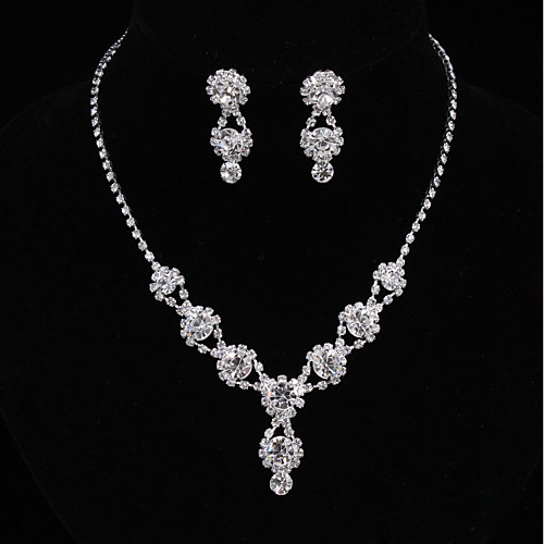 

Women's Cubic Zirconia Drop Earrings Choker Necklace Long Drop Flower Classic Vintage Elegant Sterling Silver Earrings Jewelry Silver For Wedding Engagement Ceremony