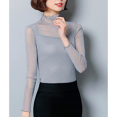 

Women's T shirt Solid Colored Mesh Long Sleeve Daily Tops Basic Black Blushing Pink Wine