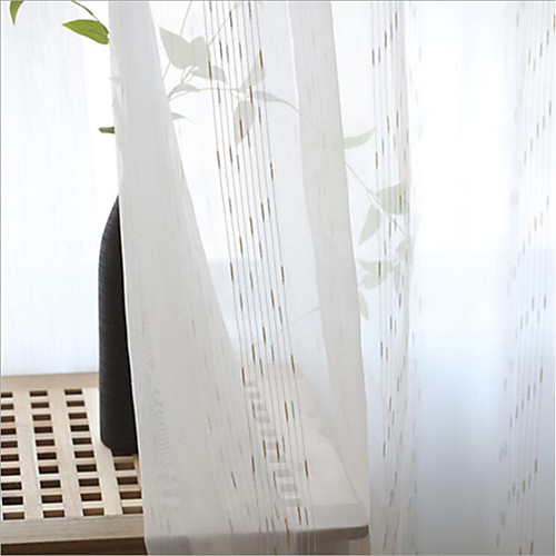 

Sheer Curtains Shades Two Panels Living Room Stripe Polyester Blend Jacquard