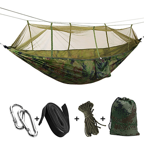 

Camping Hammock with Mosquito Net Outdoor Portable Lightweight Breathable Ultra Light (UL) Parachute Nylon with Carabiners and Tree Straps for 2 person Camping / Hiking Hunting Fishing Green 260140