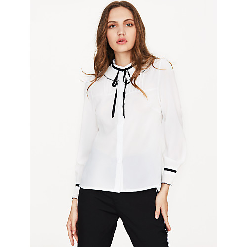 

Women's Blouse Solid Colored Long Sleeve Daily Tops White