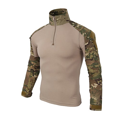 

Men's T shirt Hiking Tee shirt Long Sleeve Tee Tshirt Top Outdoor Wearable Quick Dry Breathable Sweat wicking Autumn / Fall Spring Summer Cotton Camo Black Army Green Camouflage Camping / Hiking