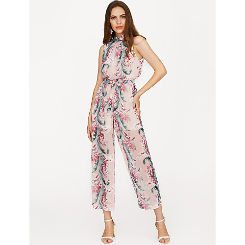 

Women's Work Crew Neck White Romper Floral