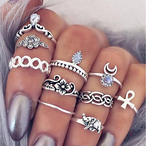 

Band Ring Hollow Out Silver Alloy Cross Flower Simple Unique Design 10pcs 9 / Women's