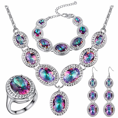

Women's Opal AAA Cubic Zirconia High End Crystal Statement Ring Vintage Necklace Earrings Vintage Style Retro Oval Cut Statement Ladies European Elegant fancy Iridescent Silver Plated Earrings Jewelry