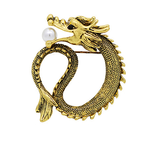 Men's Cubic Zirconia Freshwater Pearl Brooches Vintage Style Stylish Dragon Creative Statement Hip-Hop Chinoiserie Pearl Brooch Jewelry Gold Silver For Daily Work