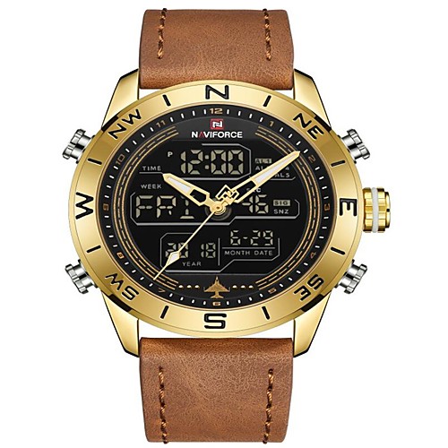 

NAVIFORCE Men's Sport Watch Military Watch Japanese Japanese Quartz 30 m Water Resistant / Water Proof Alarm Calendar / date / day Genuine Leather Band Analog Digital Luxury Fashion Black / Blue