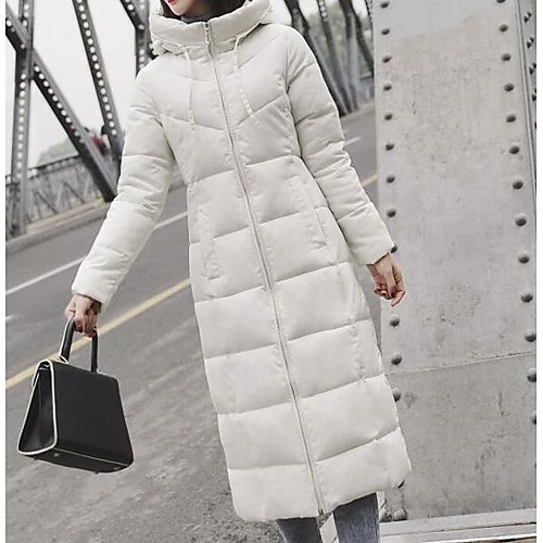 

Women's Daily Active Solid Colored Maxi Padded, Polyester Long Sleeve Winter Hooded Black / White / Army Green M / L / XL