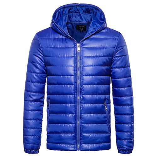 

Men's Padded Daily Winter Regular Coat Hooded Tailored Fit Jacket Long Sleeve Solid Colored Blue Purple