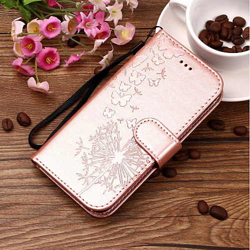 

Case For Apple iPhone X / iPhone 8 Plus / iPhone 8 Card Holder / Embossed / Pattern Full Body Cases Dandelion / Flower Hard PU Leather