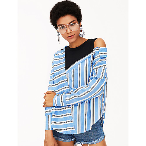 

Women's Shirt Striped Long Sleeve Daily Tops Basic Light Blue