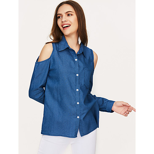 

Women's Shirt Solid Colored Long Sleeve Casual / Daily Tops Blue